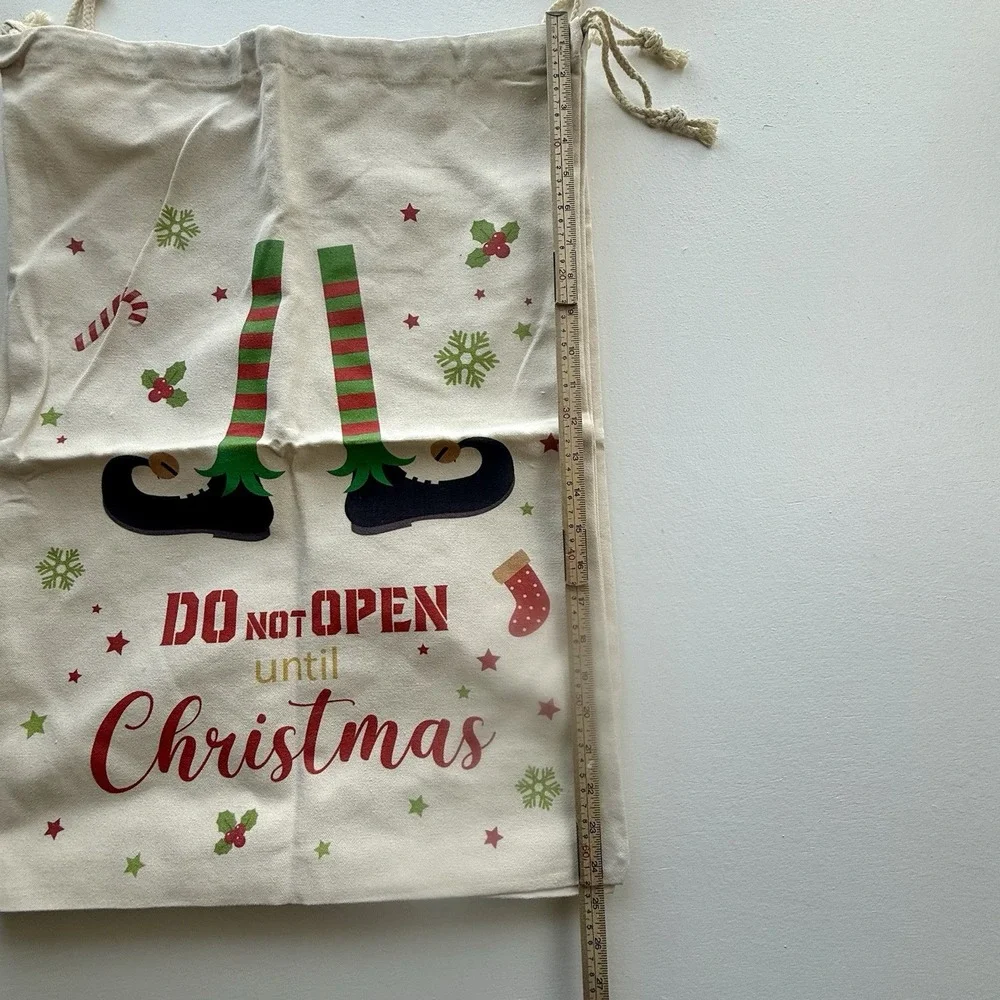 Large Christmas Holiday Gift  Bag Elf Lot Of 3 Ivory‎ Color 24 Inches Cloth.